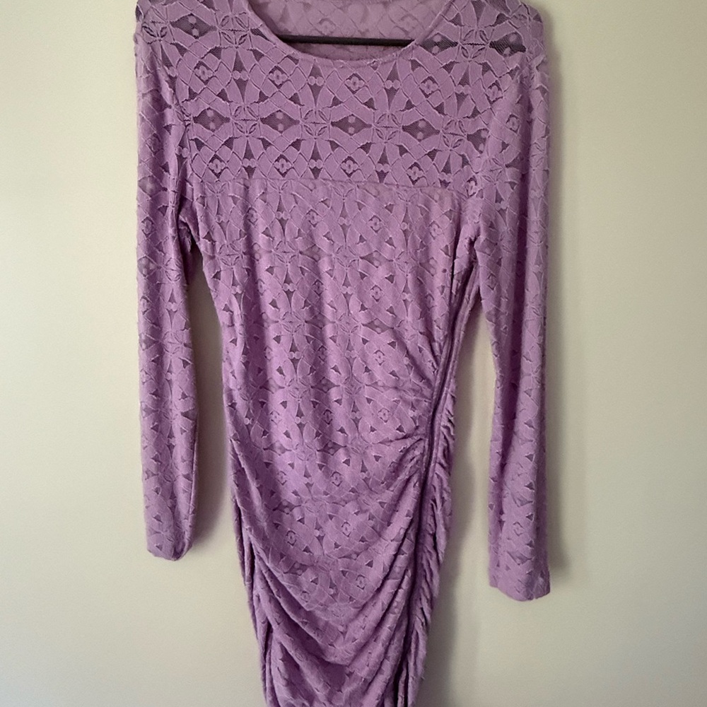 BCBGMaxAzria Purple Lace Long Sleeve Dress